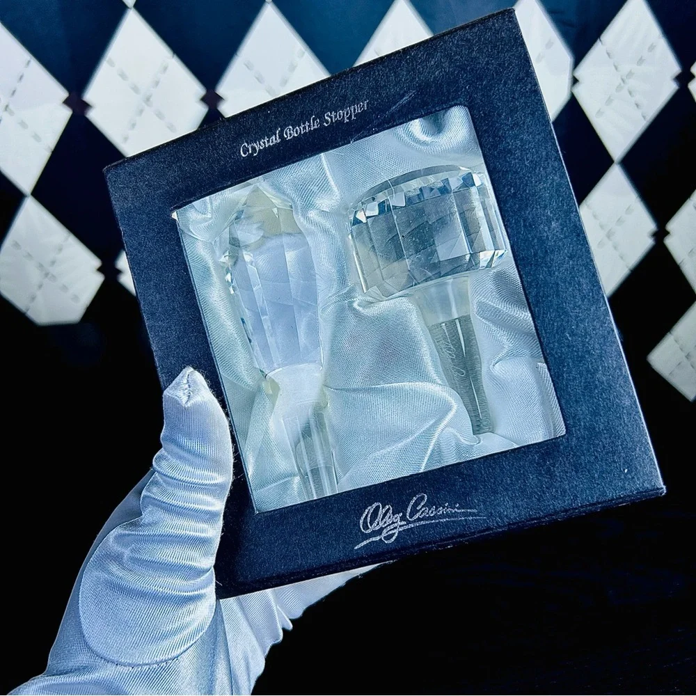 Oleg Cassini Crystal Bottle Stopper Duo| Jackie Kennedy Designer in Original Box